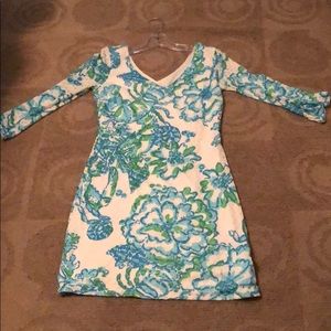 Lilly pulitzer white blue and green floral dress